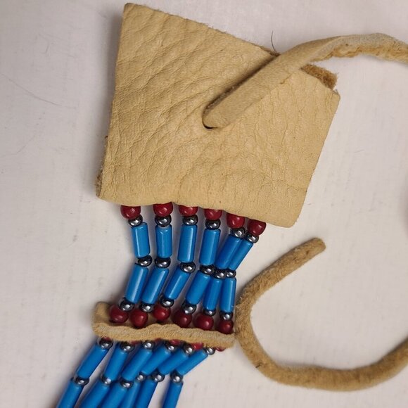 Set of 2 Leather and Bead Native American Choker Necklaces - Picture 8 of 15